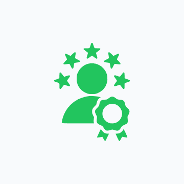 Person icon with stars and badge.